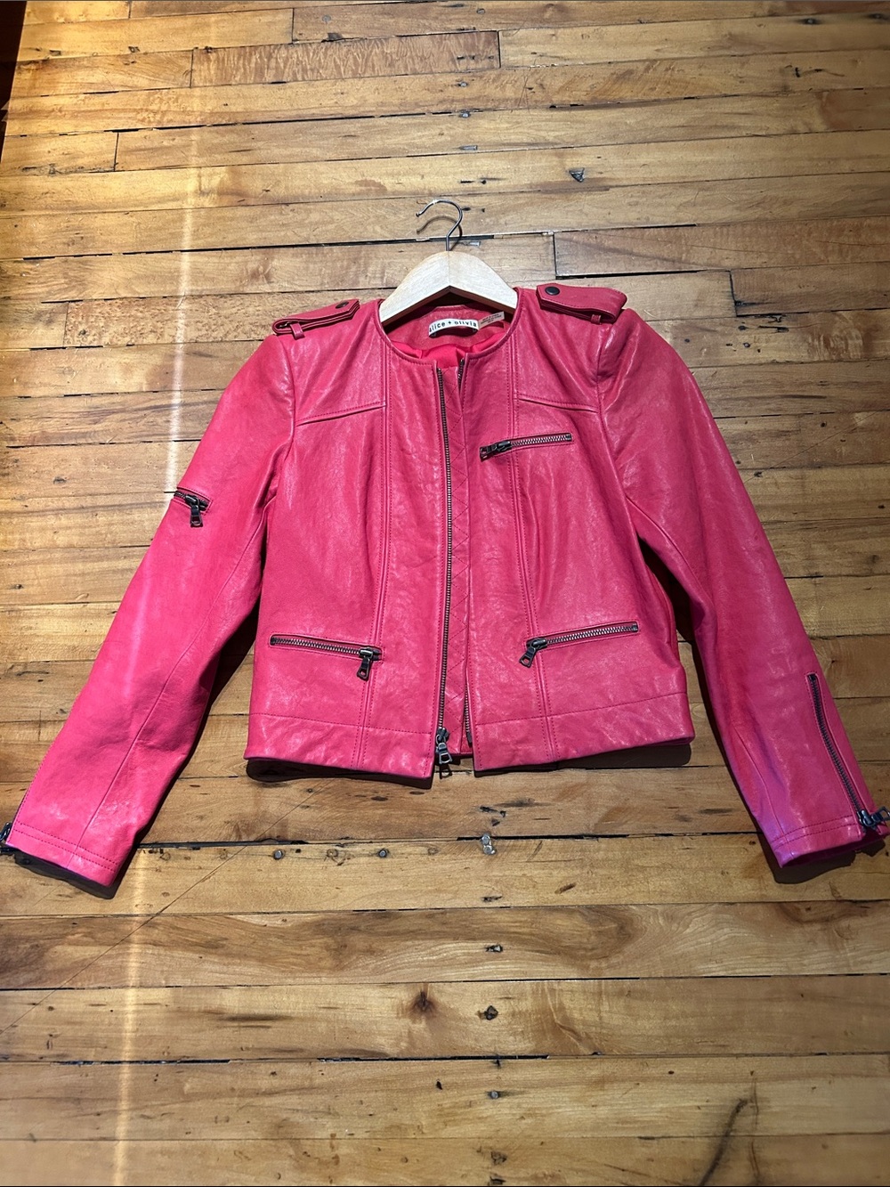 Alice + Olivia Bubblegum Pink Leather Moto Jacket